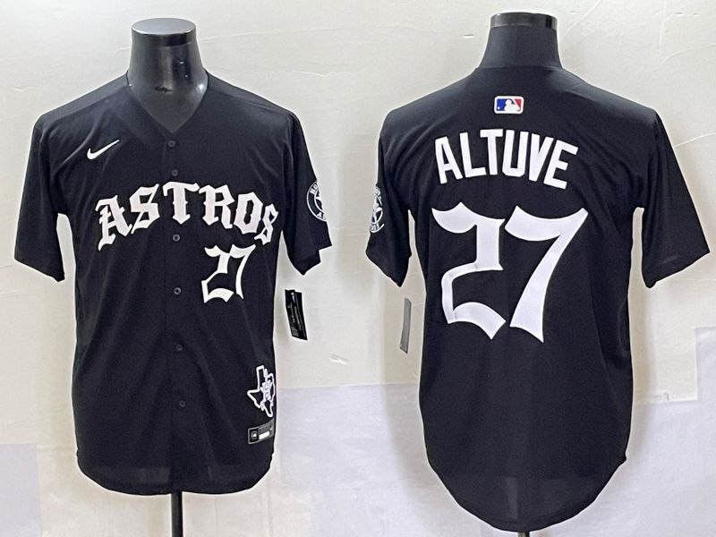 Men 2025 Houston Astros 27 Altuve Black Seven generations Joint Name Nike MLB Jersey style 8